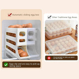 Automatic Scrolling Egg Holder 2/4-Tier Storage Box Container for Refrigerator - Grey (4-Tier) - 45-Degree Angle