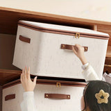 Clothing Storage Basket Large Capacity Foldable Organizer with Cover Household - Grey - 45-Degree Angle