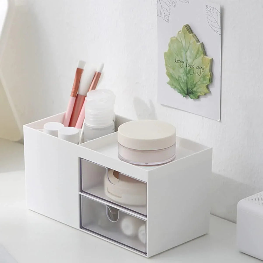 Multifunctional Desktop Organizer with Storage Drawer for Home Office Supplies - White