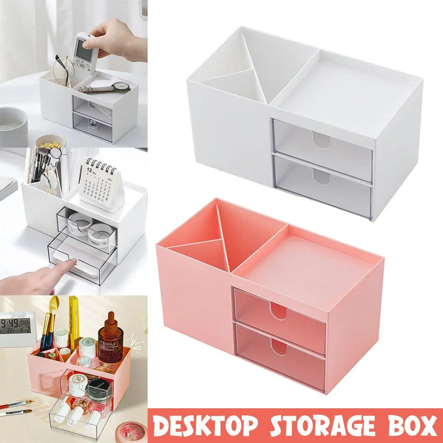 Multifunctional Desktop Organizer with Storage Drawer for Home Office Supplies - White