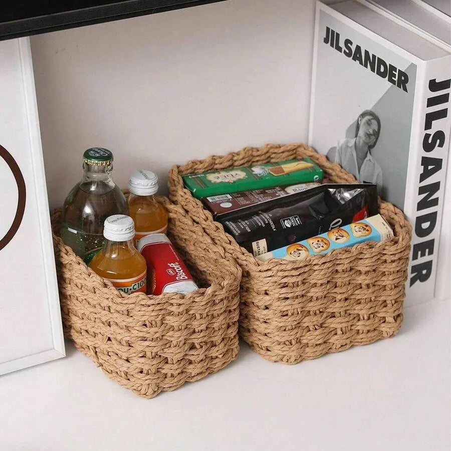 4-Piece Brown Woven Storage Basket Set