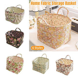 Portable Fabric Storage Basket Korean Pastoral Style Organizer for Home Sundries - Floral2 - Front View