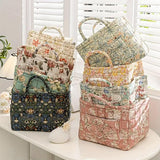 Portable Fabric Storage Basket Korean Pastoral Style Organizer for Home Sundries - Floral2 - Rear View