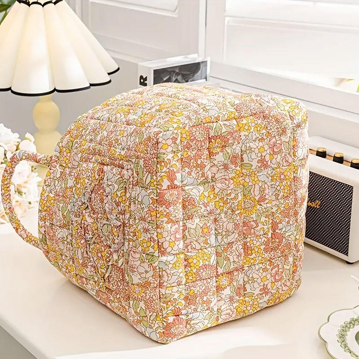 Portable Fabric Storage Basket Korean Pastoral Style Organizer for Home Sundries - Floral2