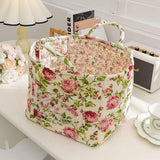 Portable Fabric Storage Basket Korean Pastoral Style Organizer for Home Sundries - Floral2