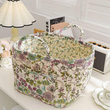 Portable Fabric Storage Basket Korean Pastoral Style Organizer for Home Sundries - Floral2