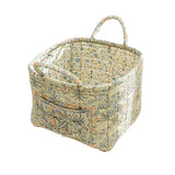 Portable Fabric Storage Basket Korean Pastoral Style Organizer for Home Sundries - Floral2 - Extra Image