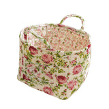 Portable Fabric Storage Basket Korean Pastoral Style Organizer for Home Sundries - Floral4 - Low Angle