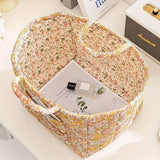 Portable Fabric Storage Basket Korean Pastoral Style Organizer for Home Sundries - Floral6
