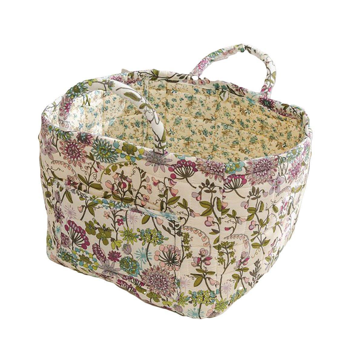Portable Fabric Storage Basket Korean Pastoral Style Organizer for Home Sundries - Floral6