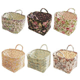 Portable Fabric Storage Basket Korean Pastoral Style Organizer for Home Sundries - Floral5 - Side View