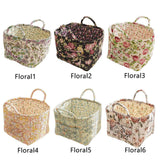 Portable Fabric Storage Basket Korean Pastoral Style Organizer for Home Sundries - Floral5 - Top-Down View