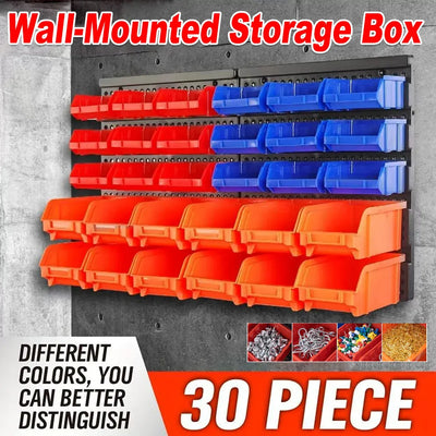 30PCS Wall Mounted Tool Storage Rack Bin Organiser Box for Garage Workshop Use