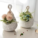 Cotton Rope Woven Storage Basket Wall Mount Fruit Vegetable Organizer Container - Mini - Rear View