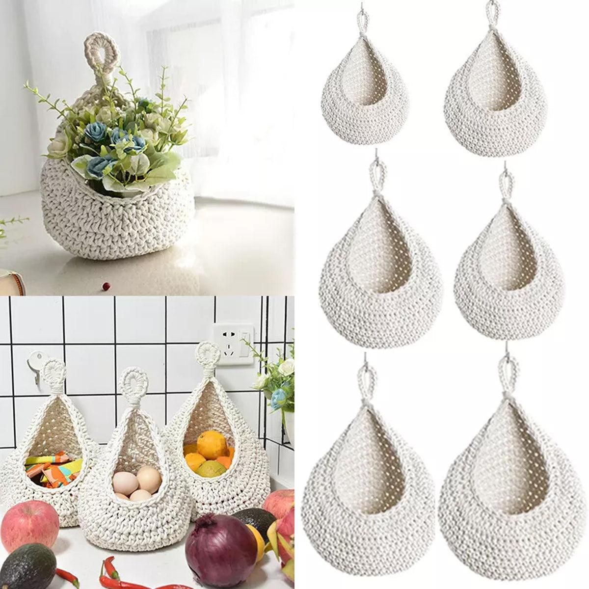Cotton Rope Woven Storage Basket Wall Mount Fruit Vegetable Organizer Container - Mini