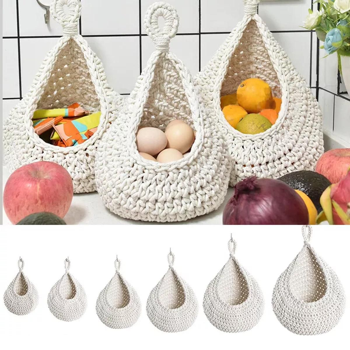 Cotton Rope Woven Storage Basket Wall Mount Fruit Vegetable Organizer Container - Mini