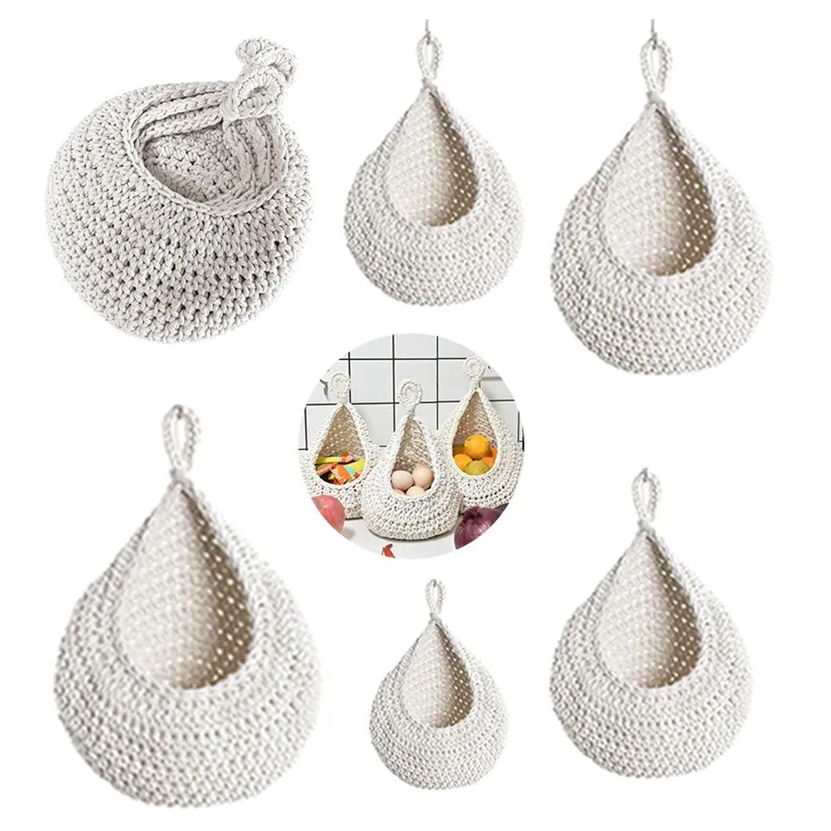 Cotton Rope Woven Storage Basket Wall Mount Fruit Vegetable Organizer Container - Mini