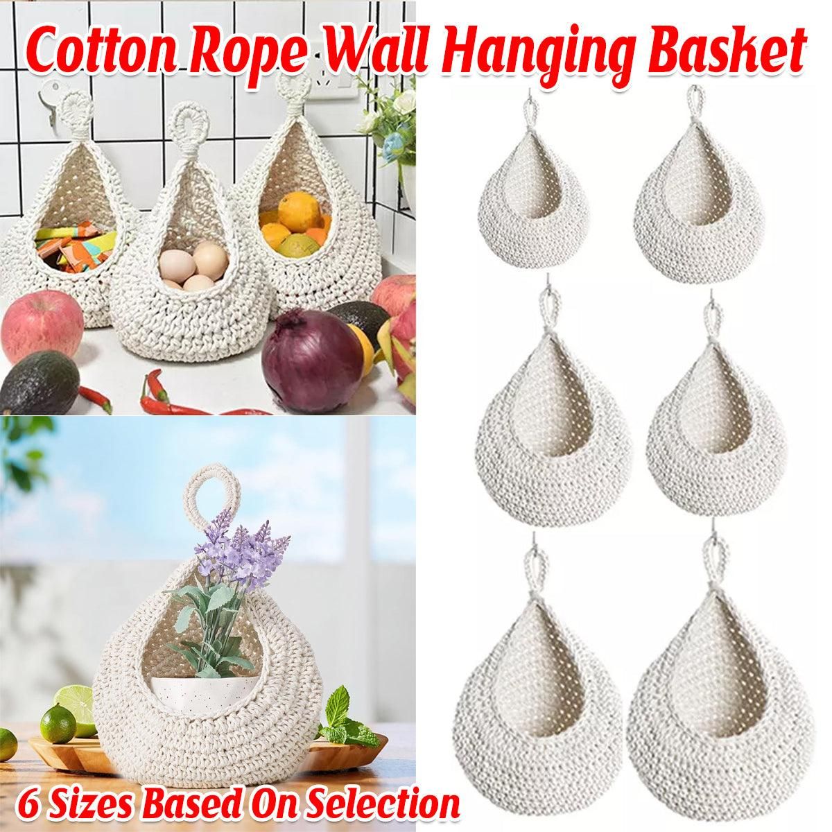 Cotton Rope Woven Storage Basket Wall Mount Fruit Vegetable Organizer Container - Mini