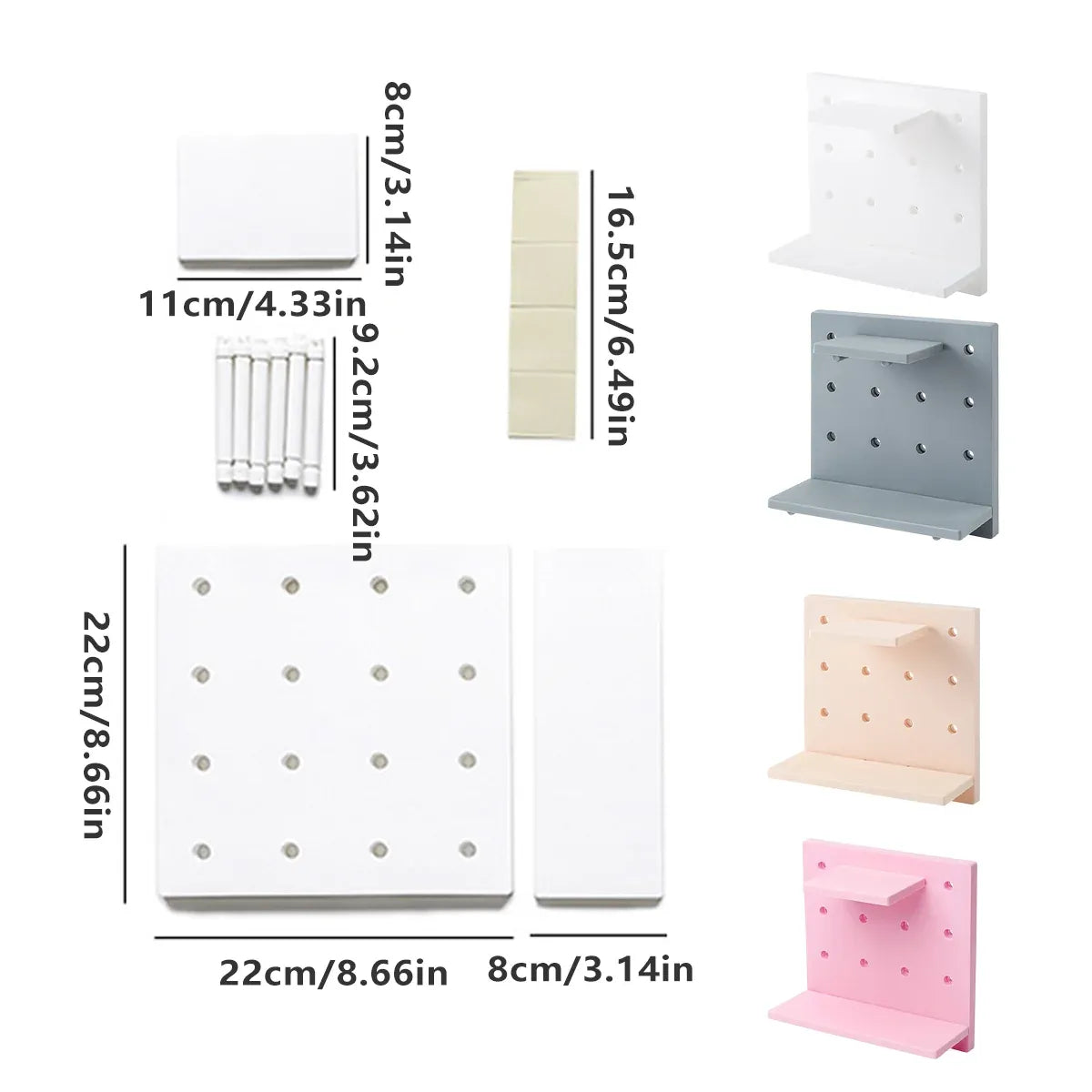 4PCS Pegboard Storage Rack Hanging Shelf Durable Space Saving