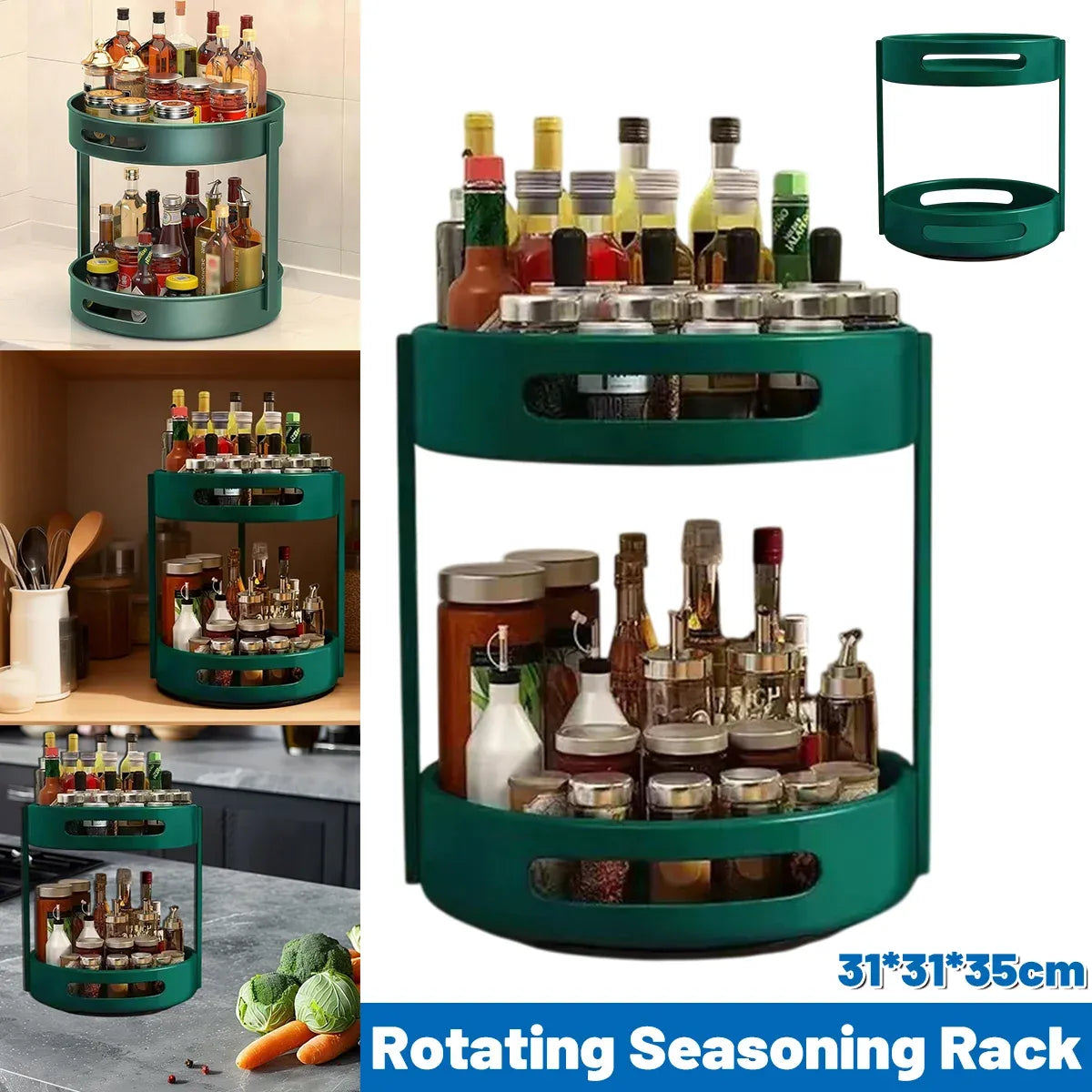 2 Layer Rotating Seasoning Rack Kitchen Organiser Storage Stand