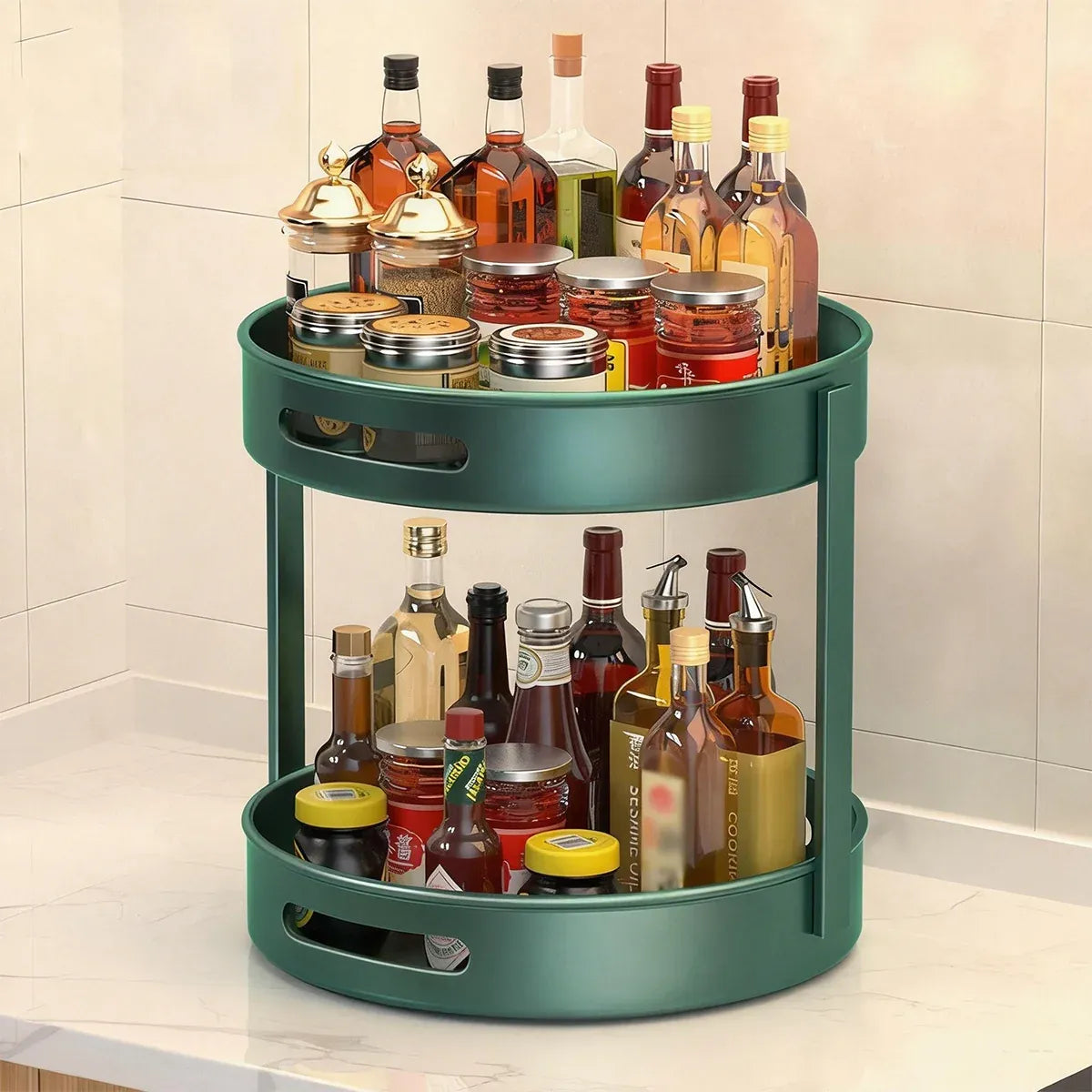 2 Layer Rotating Seasoning Rack Kitchen Organiser Storage Stand