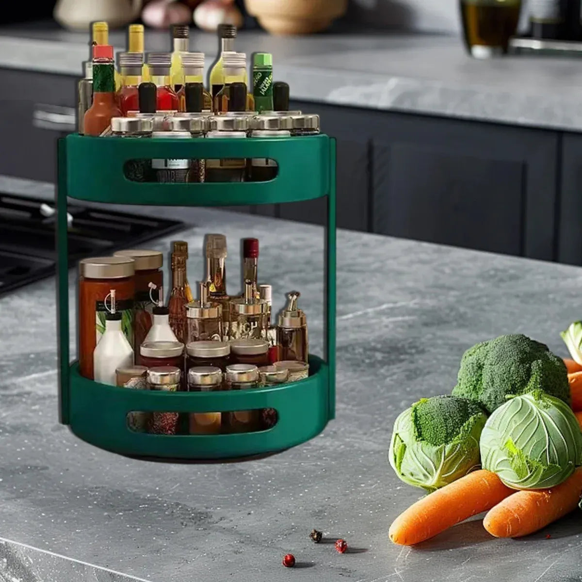 2 Layer Rotating Seasoning Rack Kitchen Organiser Storage Stand