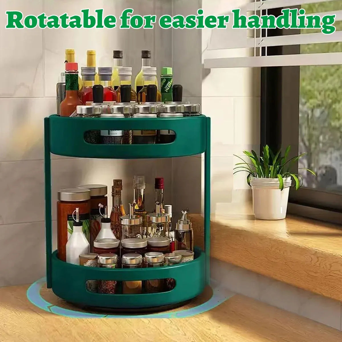 2 Layer Rotating Seasoning Rack Kitchen Organiser Storage Stand