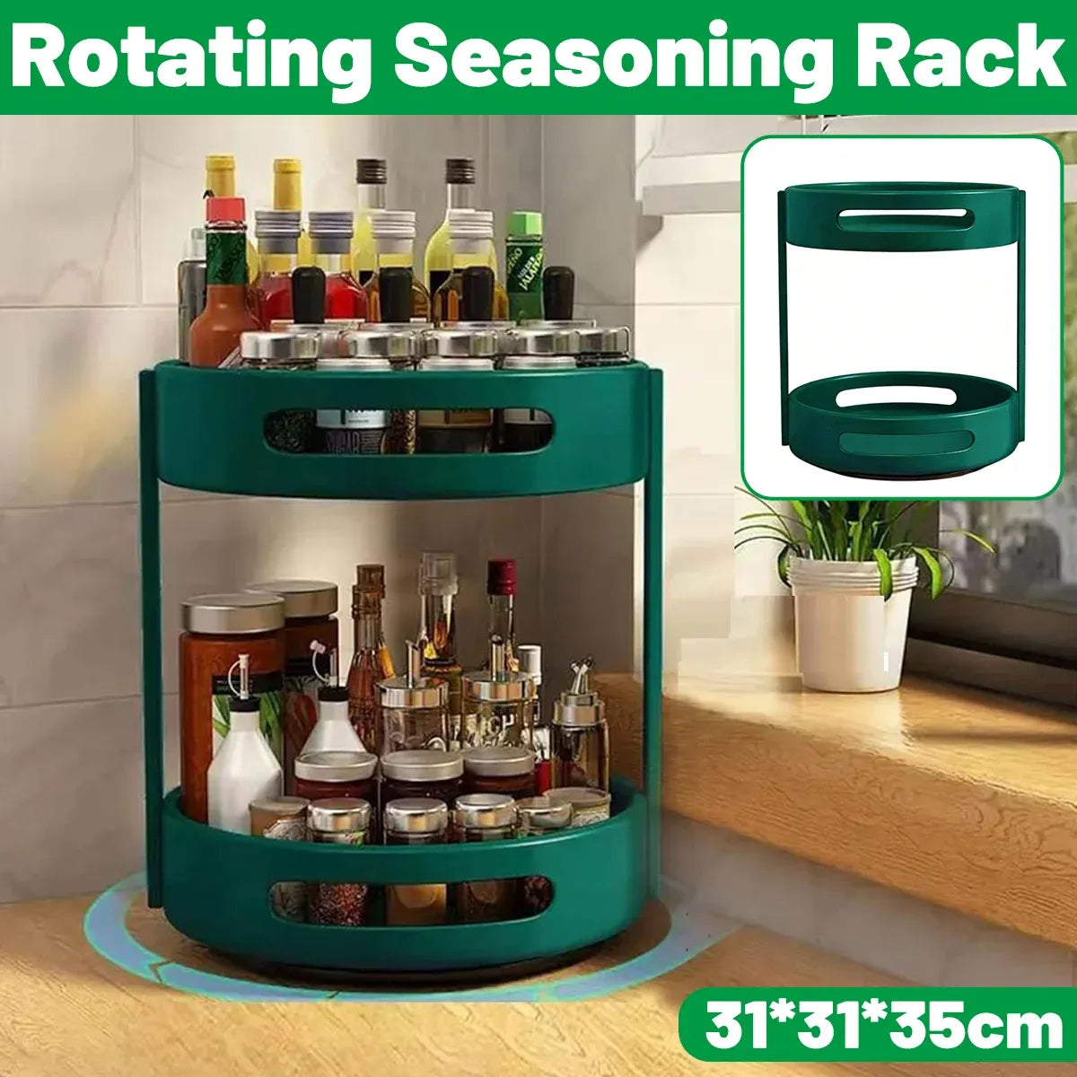 2 Layer Rotating Seasoning Rack Kitchen Organiser Storage Stand