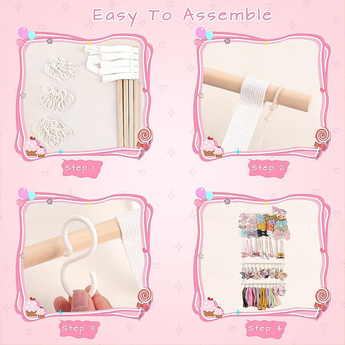 4 Tier Wooden Hair Clip Organizer Hanging Rack for Hair Clips and Ties Storage