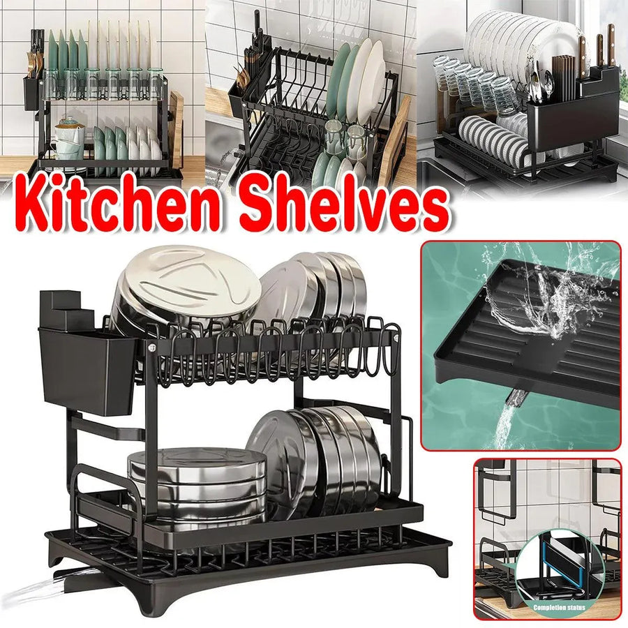 1-Piece Black Dish Drying and Storage Rack