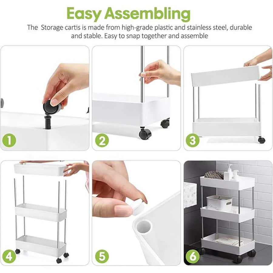 Multi Layer Rolling Storage Cart Kitchen Bathroom Organizer Shelf with Wheels - 3-White