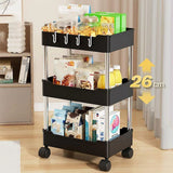 Multi Layer Rolling Storage Cart Kitchen Bathroom Organizer Shelf with Wheels - 4-Black - Low Angle