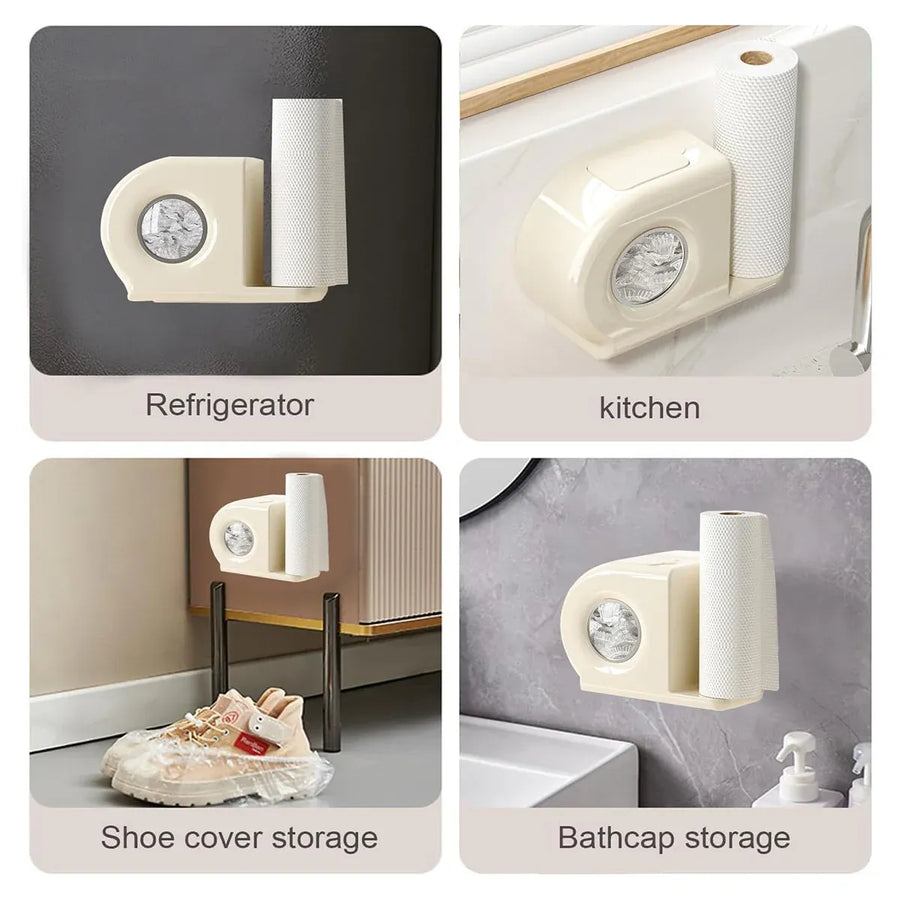 Wall Mounted Kitchen Storage Rack for Plastic Bags Rags Film Organizer Box Use - White