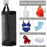 Hanging Mesh Bag Organizer Dispenser for Plastic or Trash Bags Storage Holder - Black - Front View