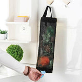 Hanging Mesh Bag Organizer Dispenser for Plastic or Trash Bags Storage Holder - Black - Rear View