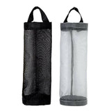 Hanging Mesh Bag Organizer Dispenser for Plastic or Trash Bags Storage Holder - Black - Front View