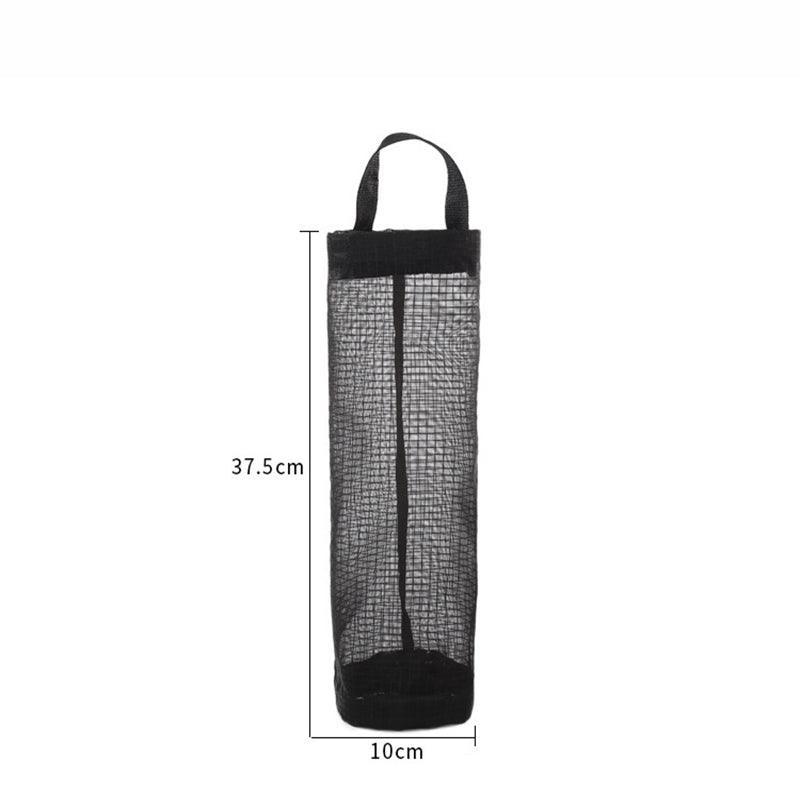 Hanging Mesh Bag Organizer Dispenser for Plastic or Trash Bags Storage Holder - Black