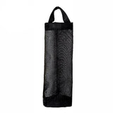Hanging Mesh Bag Organizer Dispenser for Plastic or Trash Bags Storage Holder - Black - Rear View