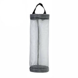 Hanging Mesh Bag Organizer Dispenser for Plastic or Trash Bags Storage Holder - Black - Close-Up Angle