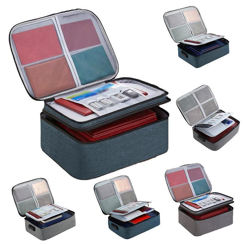 Large Capacity Document Ticket Storage Bag Certificate File Organize 3 Layers - Navy 3 Layers-U034