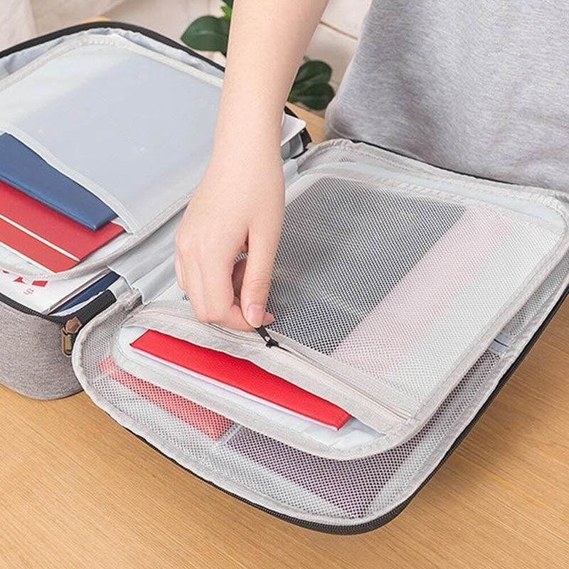 Large Capacity Document Ticket Storage Bag Certificate File Organize 3 Layers - Navy 3 Layers-U034