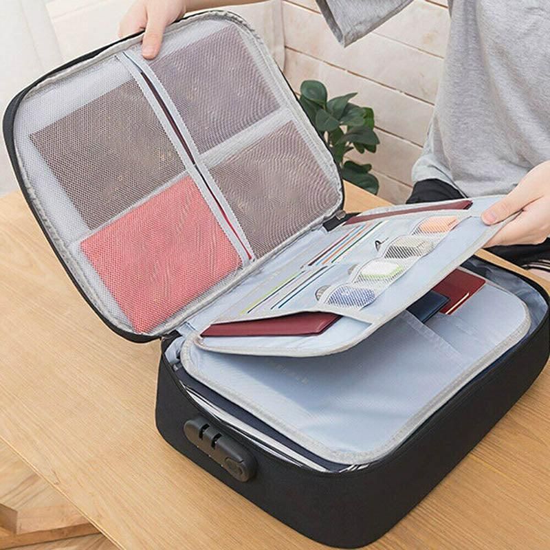 Large Capacity Document Ticket Storage Bag Certificate File Organize 3 Layers - Navy 3 Layers-U034