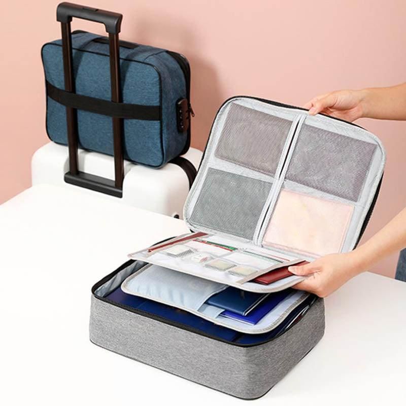 Large Capacity Document Ticket Storage Bag Certificate File Organize 3 Layers - Navy 3 Layers-U034