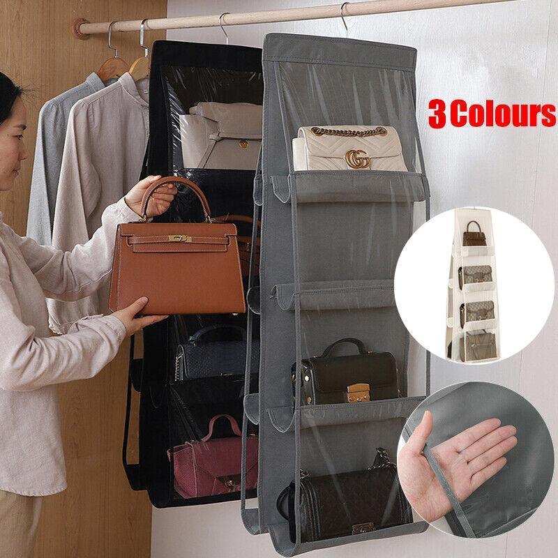 8 Pocket Double-sided Bag Handbag Storage Holder Hanging Organizer Shelf - Grey