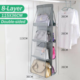 8 Pocket Double-sided Bag Handbag Storage Holder Hanging Organizer Shelf - Black - Top-Down View