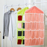 16 Pockets Hanging Wardrobe Storage Organizer Bag for Socks and Underwear - Cream - Side View
