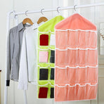 16 Pockets Hanging Wardrobe Storage Organizer Bag for Socks and Underwear - Pink