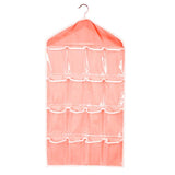 16 Pockets Hanging Wardrobe Storage Organizer Bag for Socks and Underwear - Pink - Low Angle