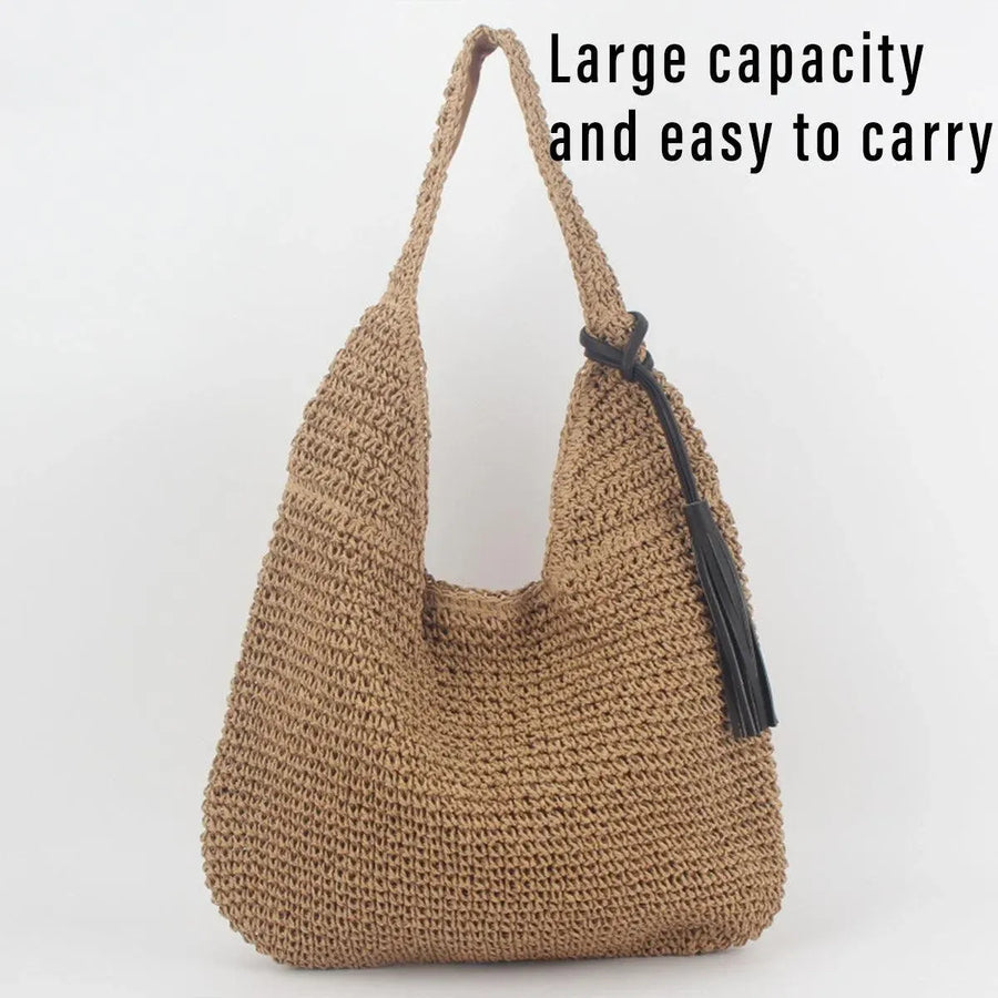 Large Capacity Fashion Woven Straw Shoulder Bag Simple Design for Everyday Use