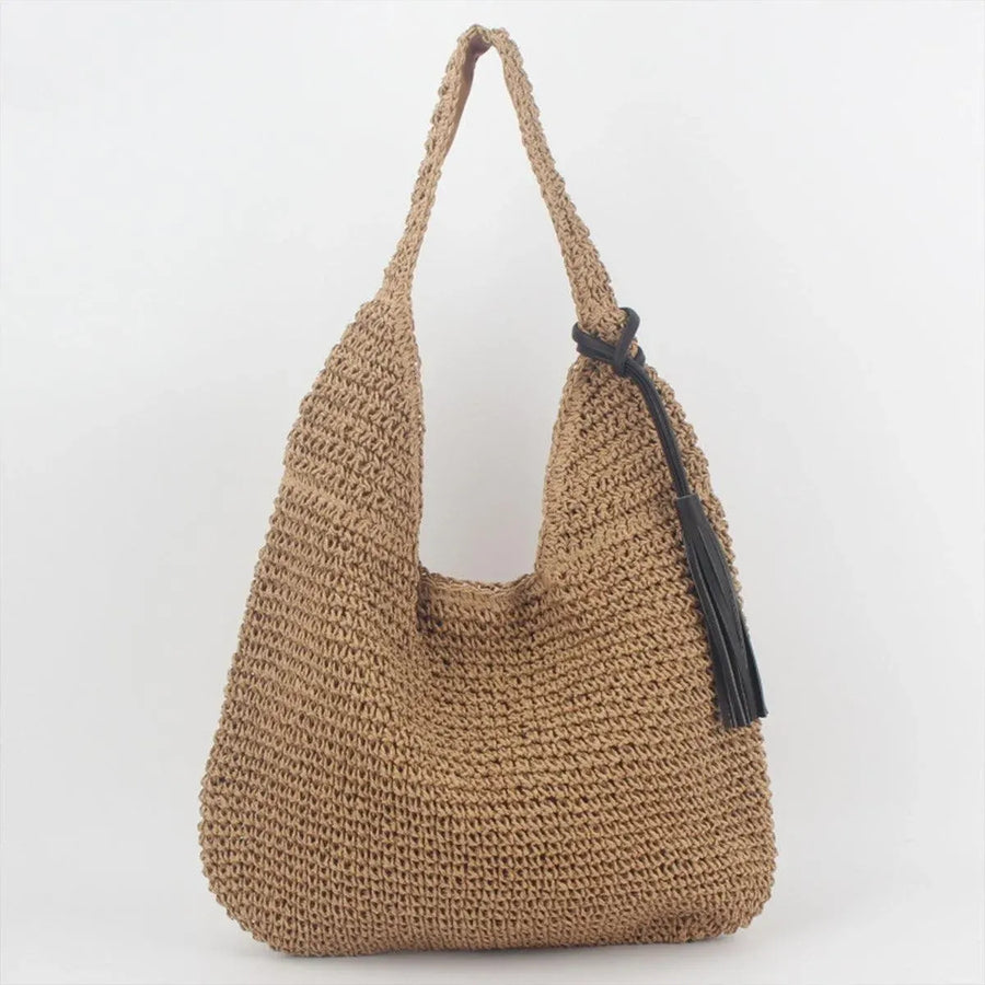 Large Capacity Fashion Woven Straw Shoulder Bag Simple Design for Everyday Use
